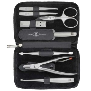 Zwilling TWINOX - 8 db-ból álló  szatén rozsdamentes acél manikűr készlet, fekete bőr tartóban 