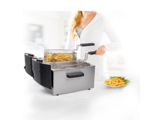 Princess 2 rekeszes olajsütő, 6 l, 2 x 1800 W, ezüst