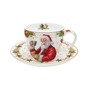 Nuova R2S Teáscsésze csészeaájjal "Magic Christmas",200 ml , Piros