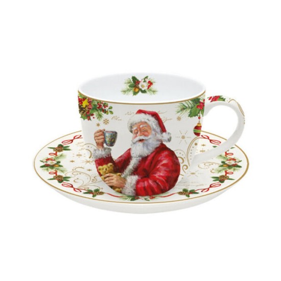 Nuova R2S Teáscsésze csészeaájjal "Magic Christmas",200 ml , Piros
