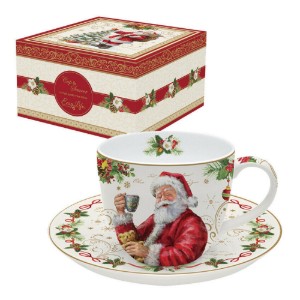 Nuova R2S Teáscsésze csészeaájjal "Magic Christmas",200 ml , Piros