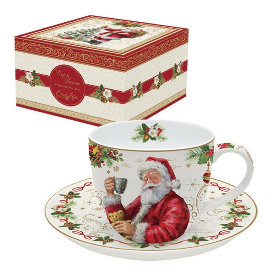 Nuova R2S Teáscsésze csészeaájjal "Magic Christmas",200 ml , Piros