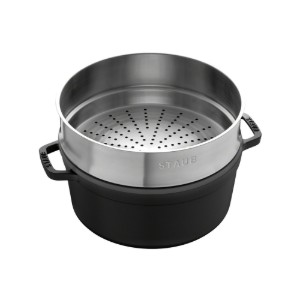 Staub - Cocotte főzőedény, öntöttvas, gőzfőző tartozékkal, 26cm/5,2L, Black 