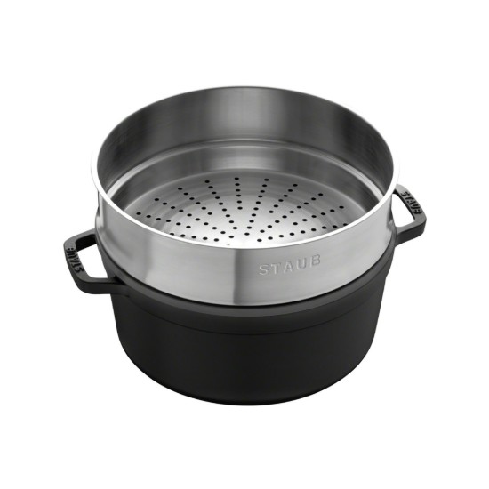 Staub - Cocotte főzőedény, öntöttvas, gőzfőző tartozékkal, 26cm/5,2L, Black 