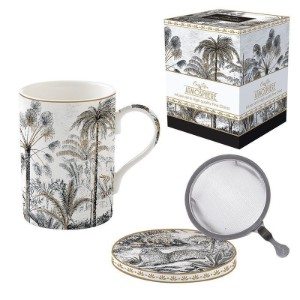 Nuova R2S - 350 ml -es 'Retro Jungle'  porcelán bögre fedővel és infúziós tartozékkal