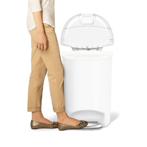 simplehuman - Fehér Acél - 50 L - es félkör alakú szemetes pedállal