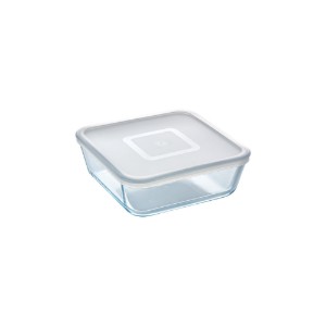 Pyrex - 2 L - es négyzet alakú hőálló üvegedény műanyag fedéllel