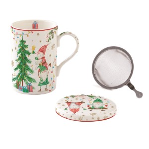 Nuova R2S - 350 ml -es "READY FOR CHRISTMAS" porcelán bögre fedéllel és fém infúziós készülékkel