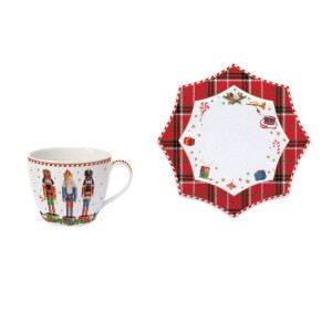 Nuova R2S - 250 ml -es "Vintage Christmas" zöld porcelán csésze - csészealjjal