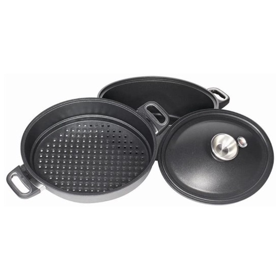 AMT Gastroguss - 3 darabos pároló edény készlet - gőzfőzéshez, 33 x 26 cm / 6 L