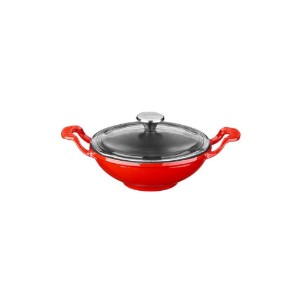 Wok serpenyő üvegfedővel, öntöttvas, 16cm, piros - LAVA