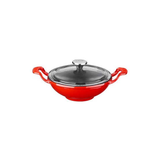 Wok serpenyő üvegfedővel, öntöttvas, 16cm, piros - LAVA