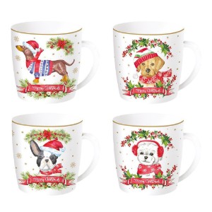 Nuova R2S - 350 ml -es "Christmas Dogs" porcelán bögre