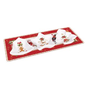 Nuova R2S - 36 x 16 cm-es előétel tálaló készlet, 3 kis tállal - "KARÁCSONYI EMLÉKEK" motivummal