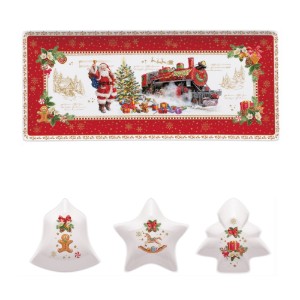 Nuova R2S - 36 x 16 cm-es előétel tálaló készlet, 3 kis tállal - "KARÁCSONYI EMLÉKEK" motivummal