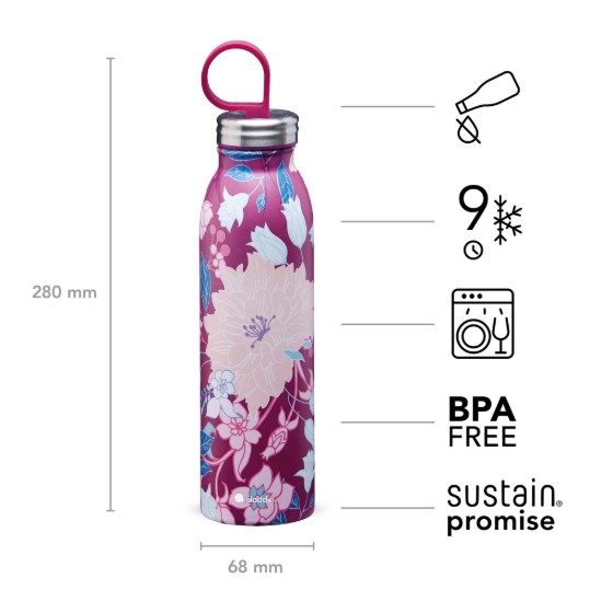 Rozsdamentes acél palack, 550ml, "X Naito "Chilled Thermavac", Dahlia Berry - Aladdin 