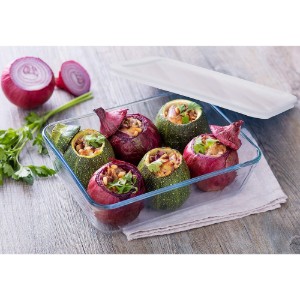 Pyrex - 800 ml - es téglalap alakú hőálló üvegedény műanyag fedéllel