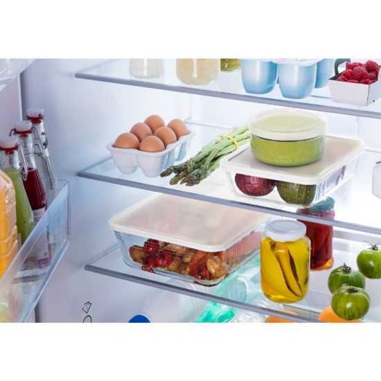Pyrex - 800 ml - es téglalap alakú hőálló üvegedény műanyag fedéllel
