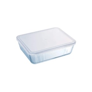 Pyrex - 2,6 L - es téglalap alakú hőálló üvegedény műanyag fedéllel