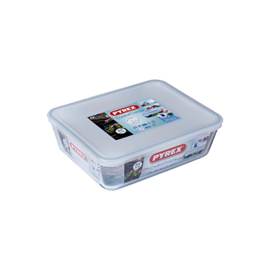 Pyrex - 2,6 L - es téglalap alakú hőálló üvegedény műanyag fedéllel
