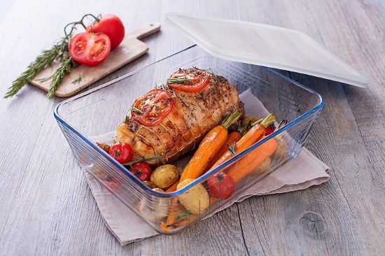 Pyrex - 1,5L / 2,6 L - es 2 drb téglalap alakú hőálló üvegedény szett műanyag fedéllel