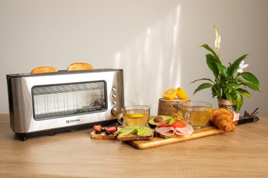Zokura - 1200 W-os  2 szeletes kenyérpirító üvegablakkal