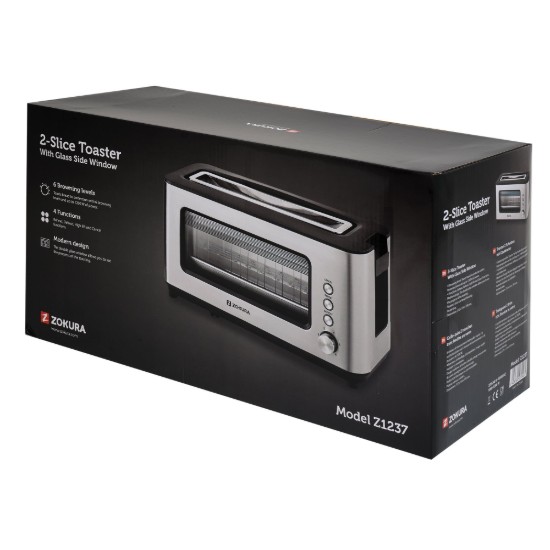 Zokura - 1200 W-os  2 szeletes kenyérpirító üvegablakkal