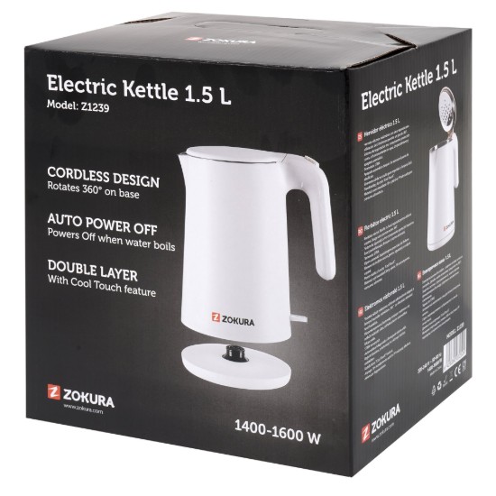 Zokura - 1,5 L -es / 1600 W -os elektromos vízforraló