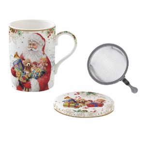 Bögre tetővel és infúzióval, 350 ml, "SANTA IS COMING" - Nuova R2S márka