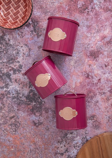 3 edény készlet teához, kávéhoz és cukorhoz, 1 liter, Burgundy - Kitchen Craft