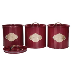3 edény készlet teához, kávéhoz és cukorhoz, 1 liter, Burgundy - Kitchen Craft