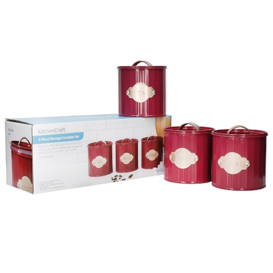 3 edény készlet teához, kávéhoz és cukorhoz, 1 liter, Burgundy - Kitchen Craft