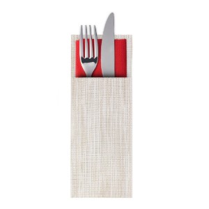6 db evőeszköz boríték készlet, "Uni", 24 x 9 cm, műanyag, bézs/fehér - Saleen márka