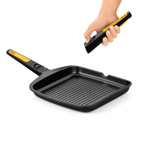Szögletes grillserpenyő, alumínium, kivehető fogantyú, 28x28 cm, "Fast Click" - BRA