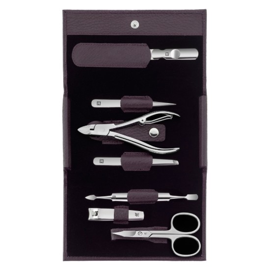 7 részes manikűrkészlet, rozsdamentes acél, lila bőrtok - Zwilling Classic Inox