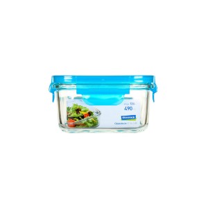 Szögletes élelmiszertároló edény, üveg, 490ml, kék, "Color" - Glasslock