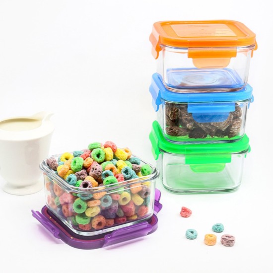 Szögletes élelmiszertároló edény, üveg, 490ml, kék, "Color" - Glasslock
