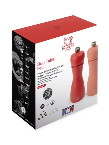 2 db só- és borsdaráló készlet, 15 cm, "Tahiti Fire", Bricks&Flame - Peugeot