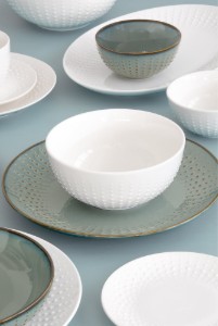 Desszerttál, porcelán, 21 cm, "Drops Celadon" - Nuova R2S
