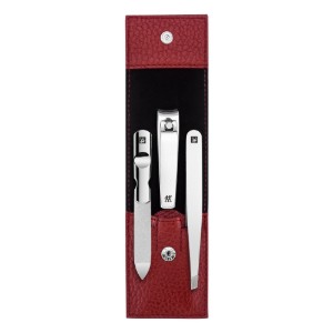3 részes manikűr szett, bőr tok kapcsokkal, piros - Zwilling Classic Inox