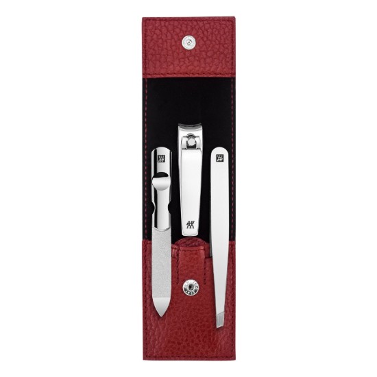3 részes manikűr szett, bőr tok kapcsokkal, piros - Zwilling Classic Inox
