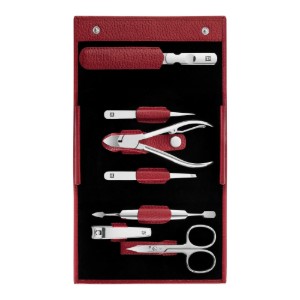 7 részes manikűr szett, bőr pénztárca kapcsos, piros - Zwilling Classic Inox
