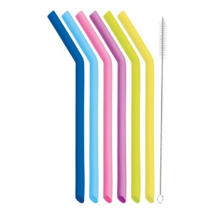 6 db szilikon szívószál készlet, 25 cm és tisztítókefe - Kitchen Craft