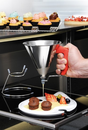 de Buyer - "KWIK" Mini krémadagoló tölcsér állvánnyal, 0.8 L, Piros