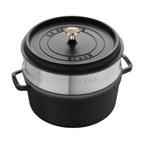 Staub - Cocotte főzőedény, öntöttvas, gőzfőző tartozékkal, 26cm/5,2L, Black 