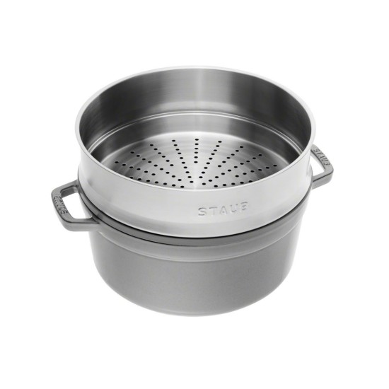 Staub - Cocotte főzőedény, öntöttvas, gőzfőző tartozékkal, 24cm/3,79L, Graphite Grey
