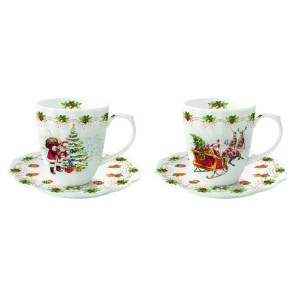 2 db teáscsésze készlet csészealjjal, porcelán, 110 ml, "Nosztalgikus karácsony" - Nuova R2S