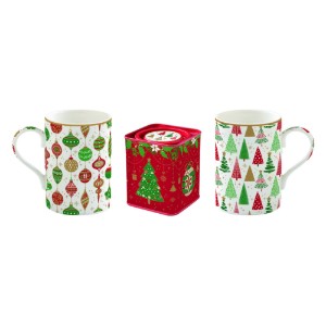 2db bögre és teásdoboz készlet, porcelán, "JINGLE BELLS" - Nuova R2S