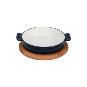 Öntöttvas lábas, 11 cm, fa tartóval, Kék - LAVA
