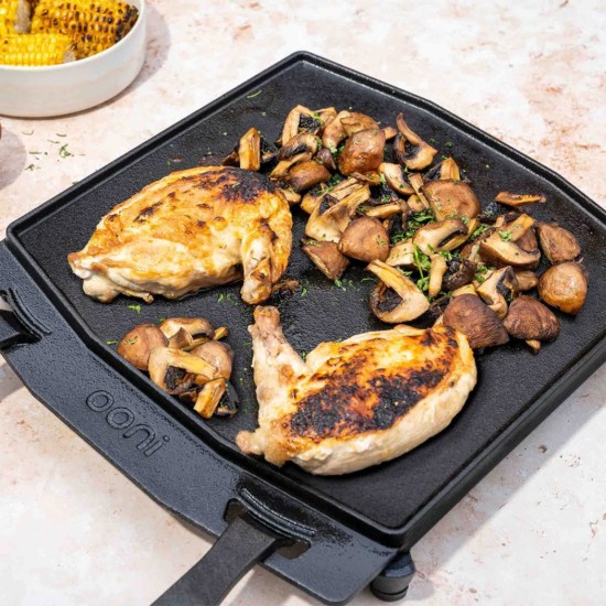 Kétoldalas öntöttvas főzőlap/Grill, rácsos, 34,6 x 31,8 cm - Ooni